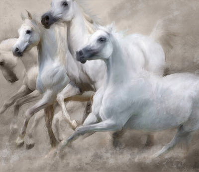New paintings with white Arabian horses by Rafael Lago
