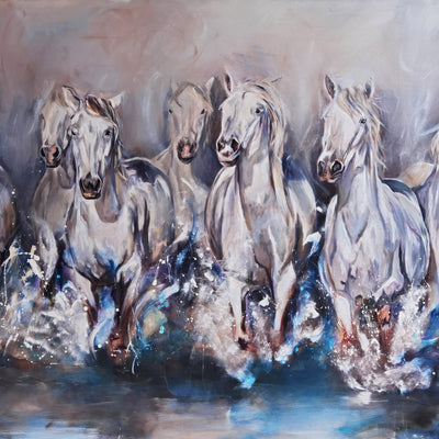"Camargue" oil on canvas equine painting by Askild Winkelmann | Horse polo art gallery
