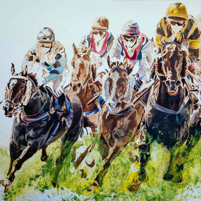 "The Chase for Victory I" oil on canvas painting by Askild Winkelmann | Horse polo art gallery 