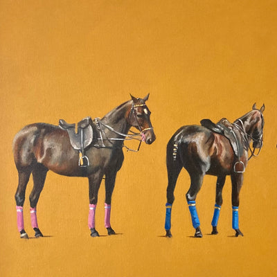 "Hat-Trick" oil on canvas equine painting by Beatrice James | Horse polo art gallery