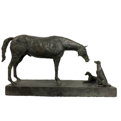 "Pointers and the Stallion" equine bronze sculpture by Jose Ignacio Domecq | Horse polo art gallery