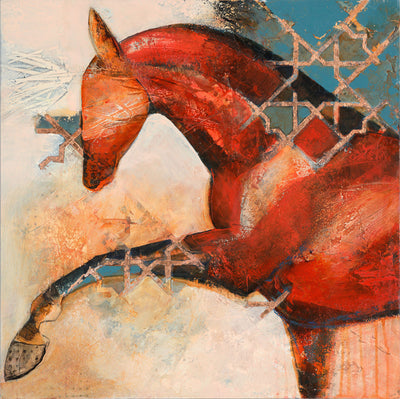 "Spanish Walk" acrylic on wooden panel horse painting by Jane Johansson | Horse polo art gallery
