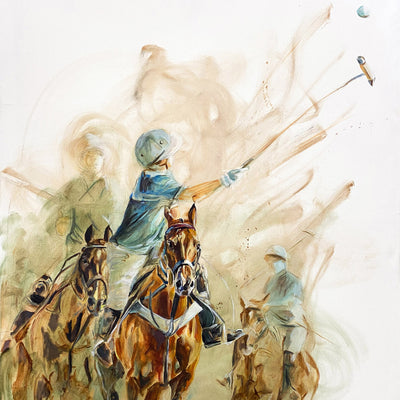 "The Masters Shot" oil on canvas polo theme painting by Askild Winkelmann | Horse polo art gallery
