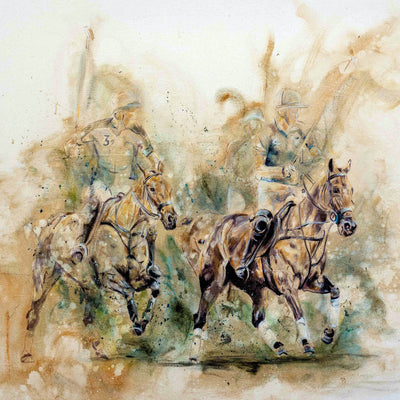 "Third Chukker" oil on canvas polo theme painting by Askild Winkelmann | Horse polo art gallery