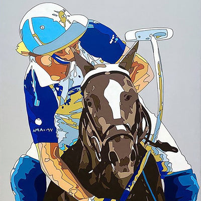 "Adolfo" acrylic on canvas polo painting by Ludovic Glatard | Horse polo art gallery | Polo pop art painting for sale