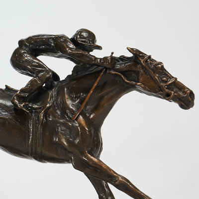 "Arrival one horse" bronze sculpture by Salvador Fernandez Oliva | Horse polo art gallery | Equestrian art for sale