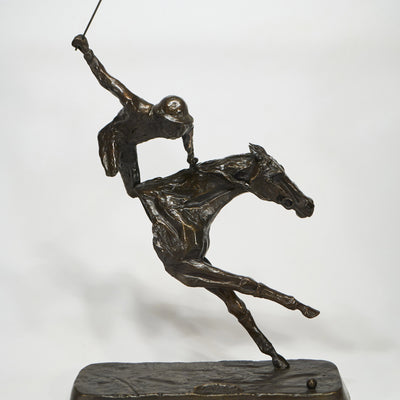 "Going to win" bronze sculpture by Salvador Fernandez Oliva | Horse polo art gallery | Equestrian art for sale