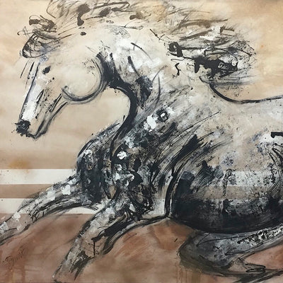 "Desert Wind I" acrylic on canvas equine painting by Donna Bernstein | Horse polo art gallery 