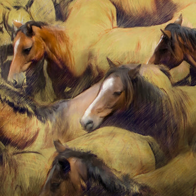 "Herd Dynamics" acrylic on canvas horse painting by Rafael Lago | Horse polo art gallery | Modern equestrian artwork for sale