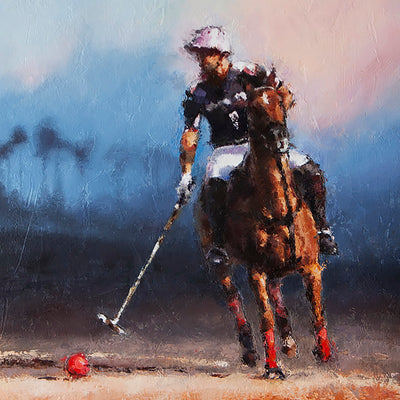 "Instant before the attack" oil on canvas painting by Alexey Klimenko | Horse polo art gallery | polo painting for sale