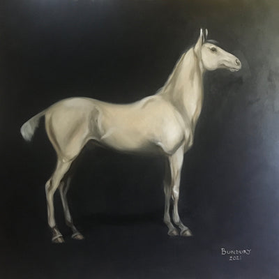 "Ivory Gate Keeper" oil on canvas horse painting by Madeleine Bunbury | Horse polo art gallery
