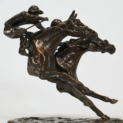 "Jump two horses" bronze sculpture by Salvador Fernandez Oliva | Horse polo art gallery | Equestrian art for sale