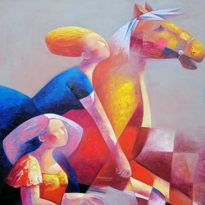 "Polo melody"  oil on canvas painting by Yutao Ge | Horse polo art gallery | Ladies polo painting for sale