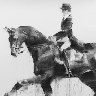 "Proud of you" charcoal on paper equine artwork by Tianyin Wang | Horse polo art gallery | Equestrian drawings for sale