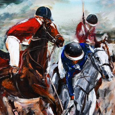 "Dynamics" acrylic on canvas polo painting by Robert Hettich | Horse polo art gallery | Polo artwork for sale