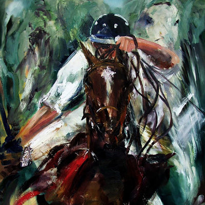"Masterful" oil on canvas polo painting by Robert Hettich | Horse polo art gallery | Polo artwork for sale