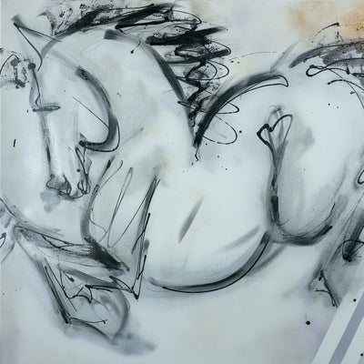 "Silver Japonais" acrylic on canvas equine painting by Donna Bernstein | Horse polo art gallery 