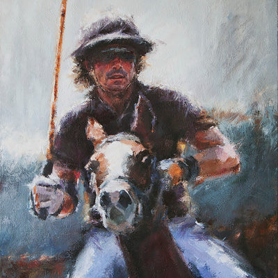 "The perfect match" oil on canvas painting by Alexey Klimenko | Horse polo art gallery | Portrait of Nacho Figueras, poloplayer 