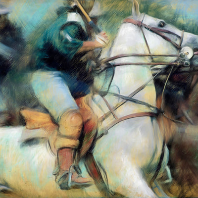 "Tense intensity" acrylic on canvas horse painting by Rafael Lago | Horse polo art gallery || Modern polo artwork for sale