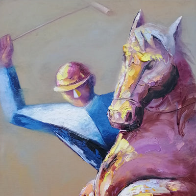 "Well done"  oil on canvas painting by Yutao Ge | Horse polo art gallery | Modern polo painting for sale