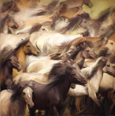"Energy of life, herd of caos" acrylic on canvas horse painting by Rafael Lago | Horse polo art gallery 