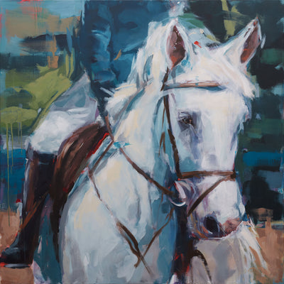 "Klein Flottbek" acrylic on canvas dressage painting by Hartmut Hellner | Horse polo art gallery | Equestrian art for sale