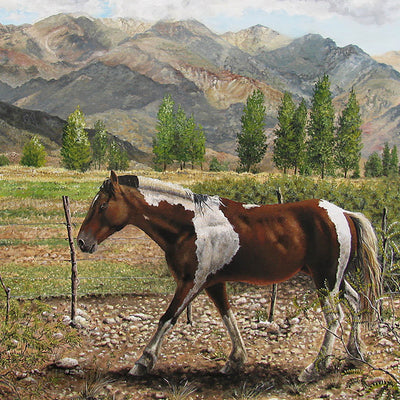 "San Alberto I" oil on canvas painting by Martin Rodriguez | Horse polo art gallery | Modern equestrian art for sale