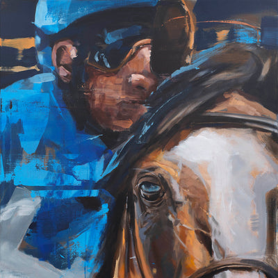 "Racehorse" acrylic on canvas horse race painting by Hartmut Hellner | Horse polo art gallery | Equestrian art for sale