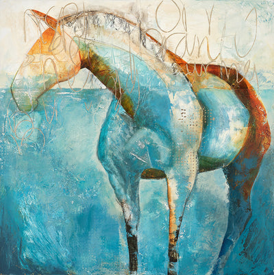 "And all her paths are peace" acrylic on wooden panel horse painting by Jane Johansson | Horse polo art gallery