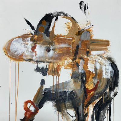 Semi-abstract painting of horse, painted in brown and gray tones, ideal for contemporary interiors 