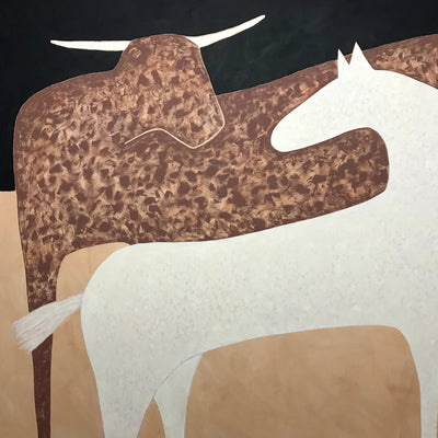 "Horse and Bull" acrylic on canvas horse painting by Sharon Pierce McCullough | Horse polo art gallery