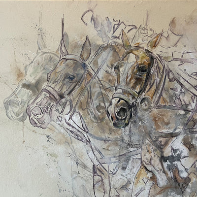 "In Harmony II" oil on canvas polo theme painting by Askild Winkelmann | Horse polo art gallery