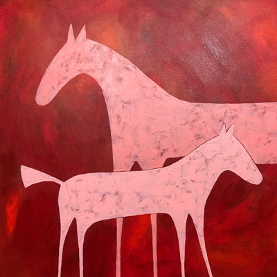 "Mare and Colt" acrylic on canvas horse painting by Sharon Pierce McCullough | Horse polo art gallery