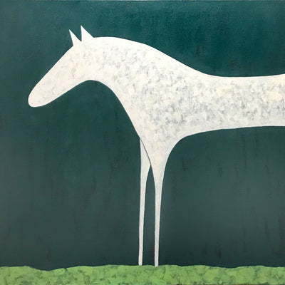 "Moonbeam at Midnight" acrylic on canvas horse painting by Sharon Pierce McCullough | Horse polo art gallery