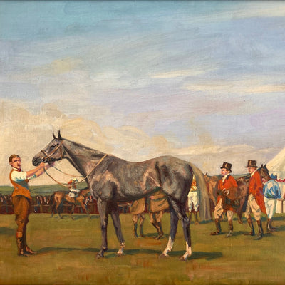 "Parham Point to Point" oil on canvas equestrian painting by Beatrice James | Horse polo art gallery