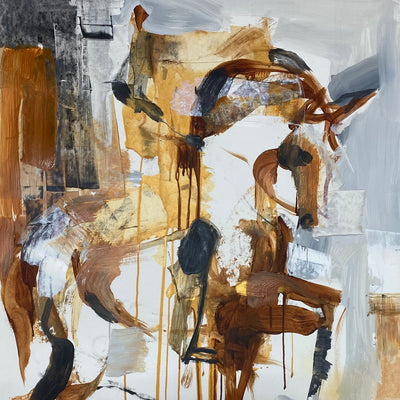 Semi-abstract painting of horse, painted in brown and gray tones, ideal for contemporary interiors 