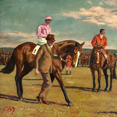 "Pink at Parham" oil on canvas horse racing painting by Beatrice James | Horse polo art gallery