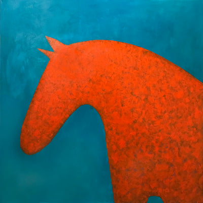 "Rojo" acrylic on canvas horse painting by Sharon Pierce McCullough | Horse polo art gallery