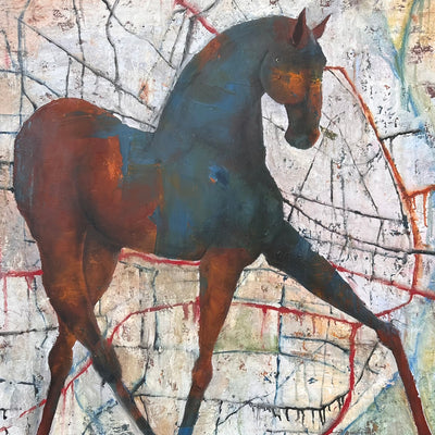 "STL" oil on canvas equine painting by Cara Van Leuven | Horse polo art gallery 
