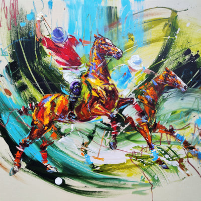 "Speed and Spirit 1" acrylic on canvas horse polo painting by Anna Cher | Horse polo art gallery