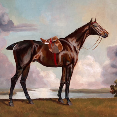 "Toward The Estuary" oil on canvas equine painting by Beatrice James | Horse polo art gallery