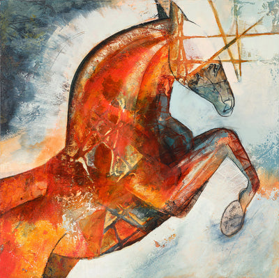 "We Are Warriors" acrylic on wooden panel horse painting by Jane Johansson | Horse polo art gallery