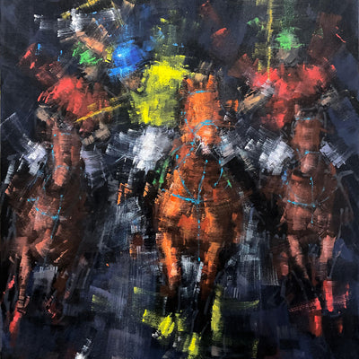 "Challenge" acrylic on canvas horse polo painting by Zahid Saleem | Horse polo art gallery 