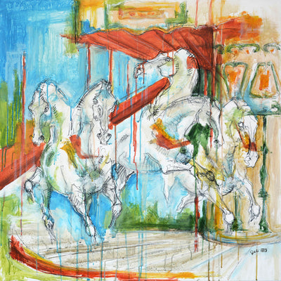 "Le Manège" artwork by Benedicte Gele | Horse polo art gallery | Contemporary equestrian art for sale