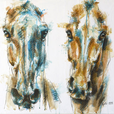 "Face to Face 3"  artwork by Benedicte Gele | Horse polo art gallery | Contemporary equestrian art for sale