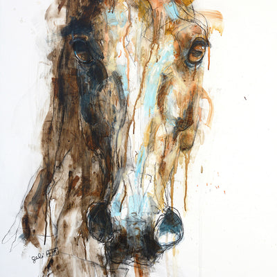 "The Shadow Part" artwork by Benedicte Gele | Horse polo art gallery | Contemporary equestrian art for sale