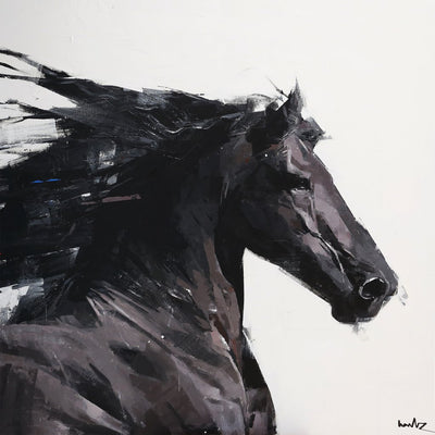 "Black Majesty" acrylic on canvas painting by Haitz de Diego | Horse polo art gallery | Contemporary painting for sale