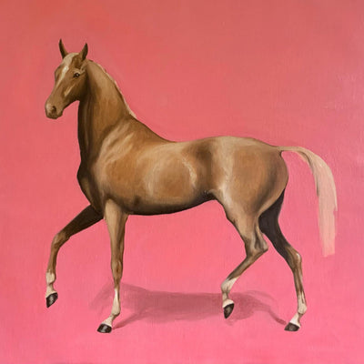 "Baby Pink" oil on canvas horse painting by Madeleine Bunbury | Horse polo art gallery