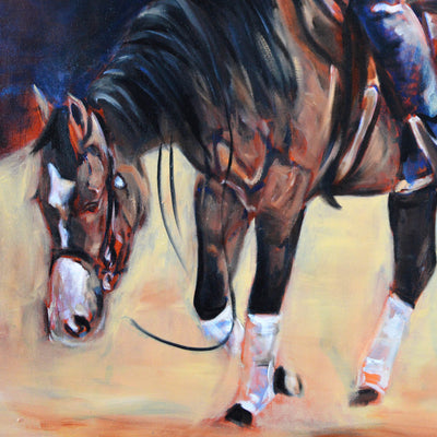 "Blue" oil on canvas painting by Askild Winkelmann | Horse polo art gallery | Equestrian art for sale