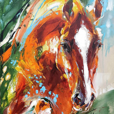 "Born free" acrylic on canvas horse painting by Anna Cher | Horse polo art gallery | Jumping horse painting